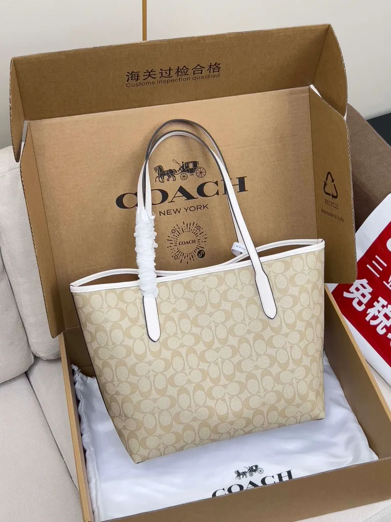 Alternative view of Coach Signature Tote Bag Light Beige with White Trim