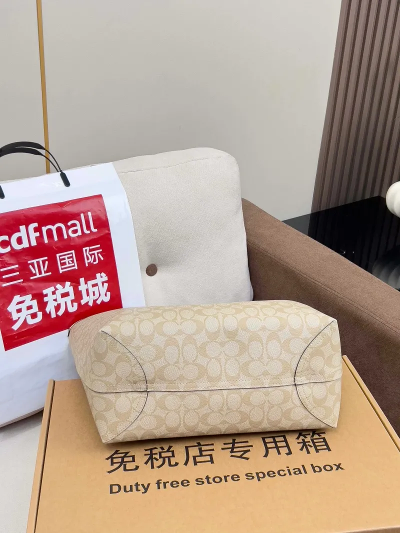 Coach Signature Tote Bag Light Beige with White Trim - Image 3
