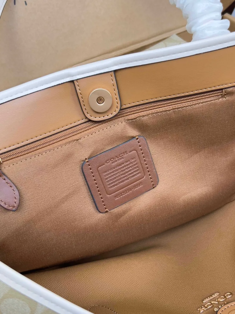Coach Signature Tote Bag Light Beige with White Trim - Image 6