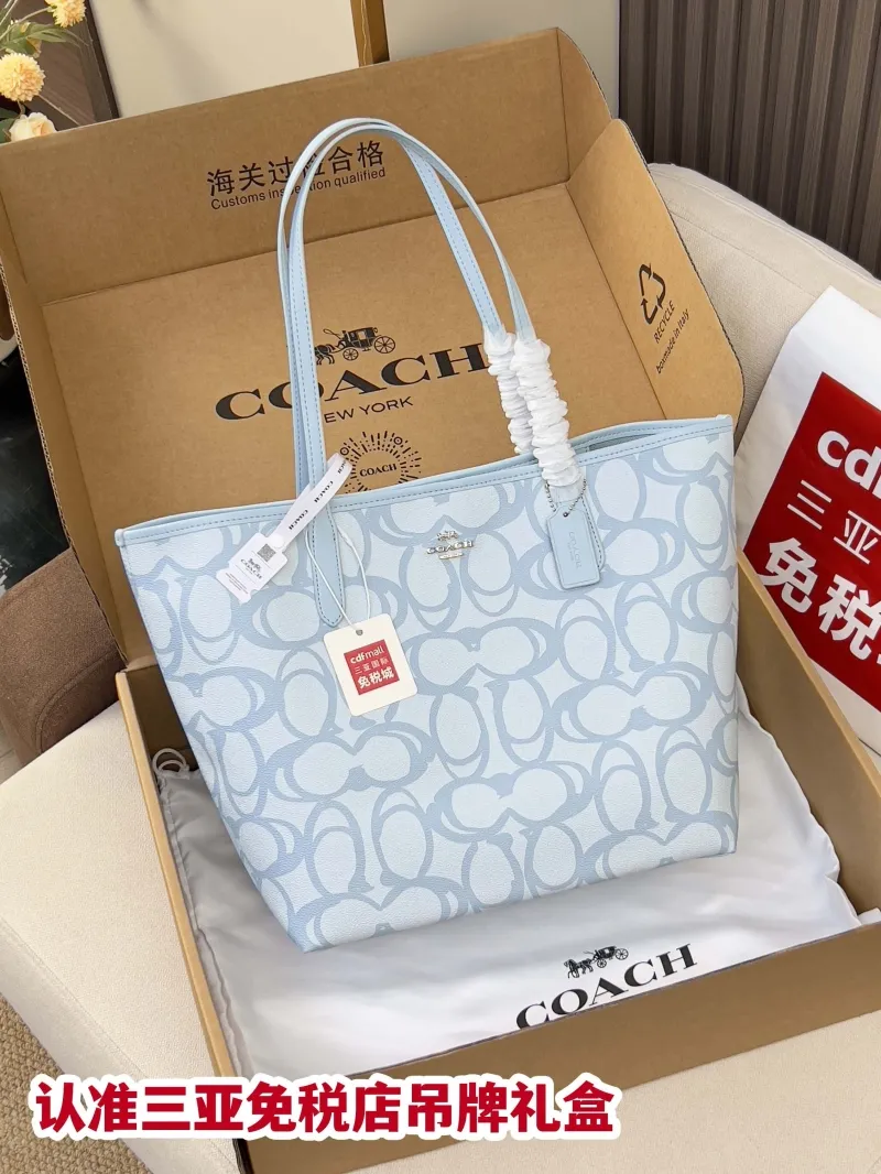Coach Light Blue Signature Tote Bag