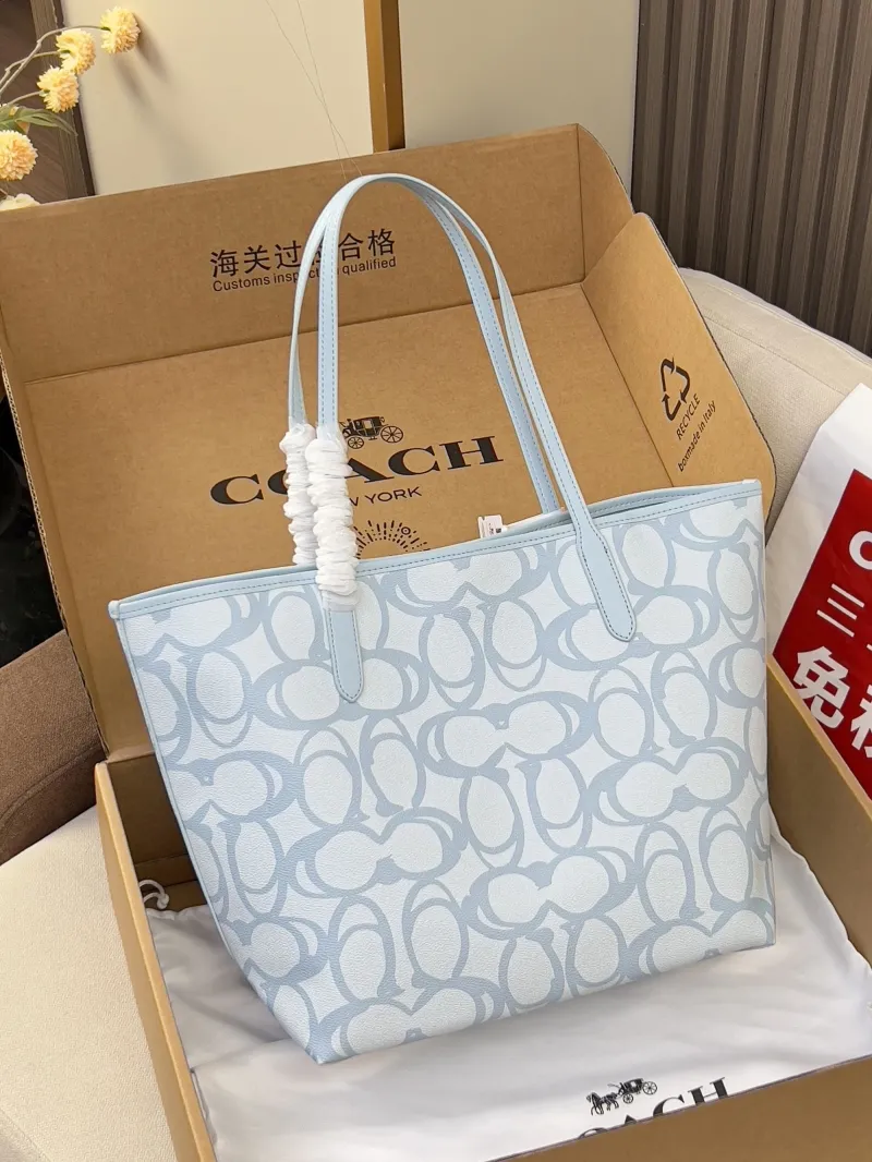 Alternative view of Coach Light Blue Signature Tote Bag