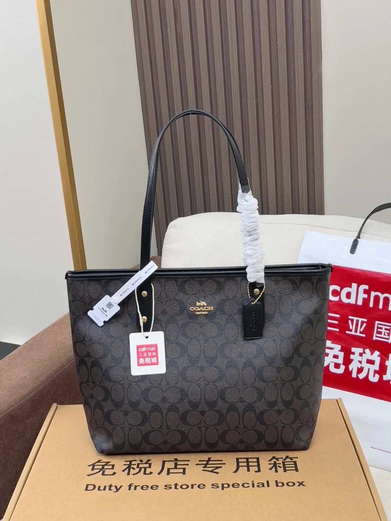 Coach Signature Tote Bag Dark Brown - Image 4