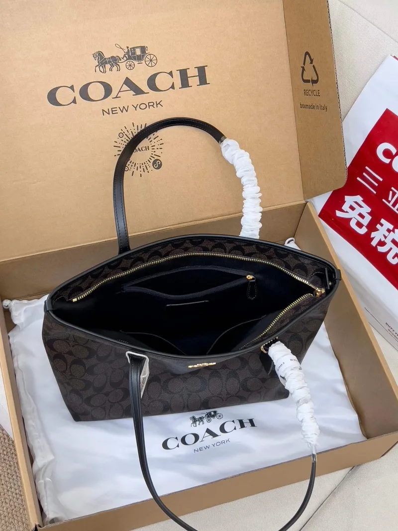 Coach Signature Tote Bag Dark Brown - Image 5