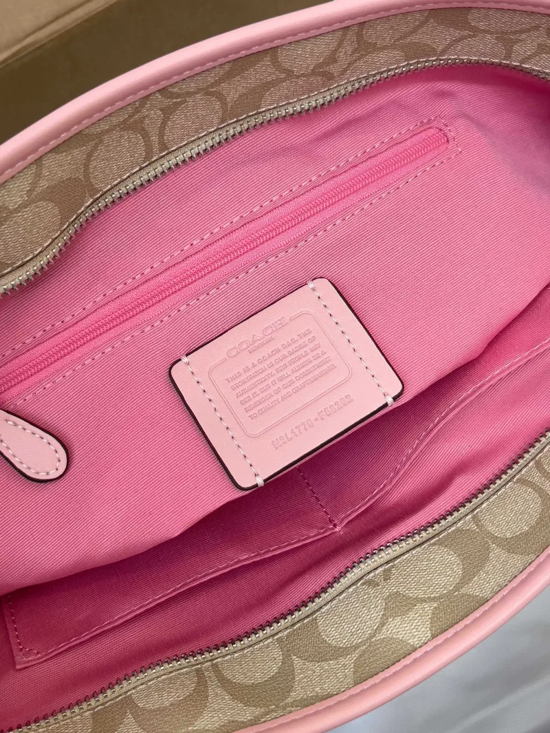 Coach Signature Tote Bag Light Beige with Pink Trim - Image 6