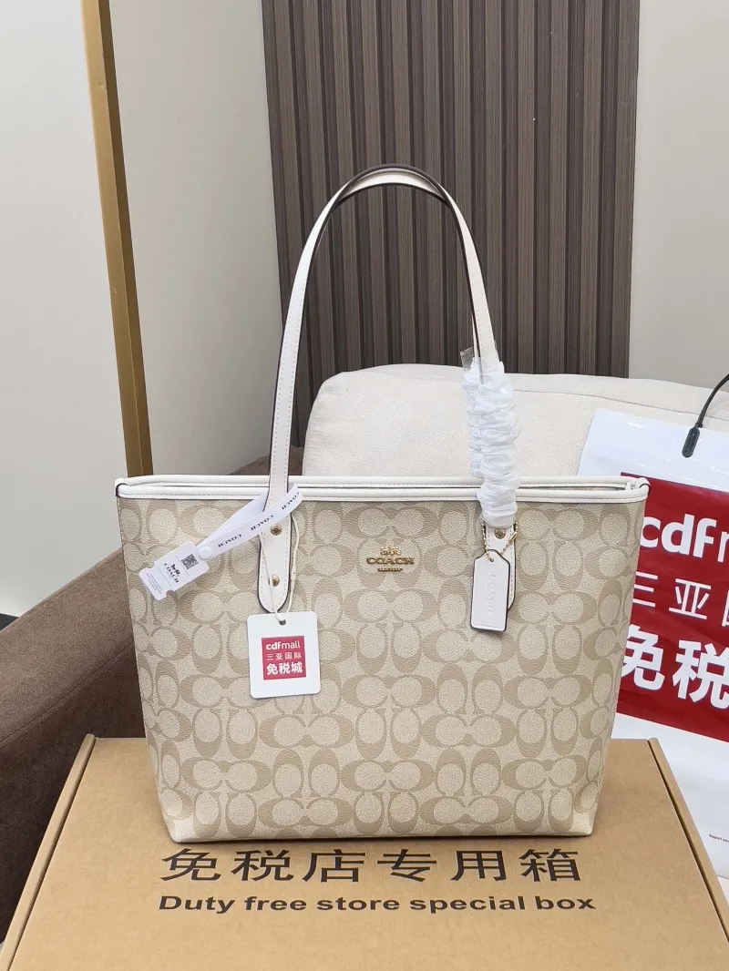 Coach Light Beige Signature Tote Bag - Image 4