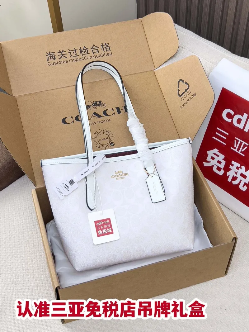 Coach White Leather Tote Bag