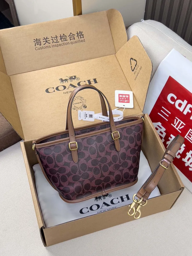 Alternative view of Coach Dark Brown Signature Canvas Tote Crossbody Bag