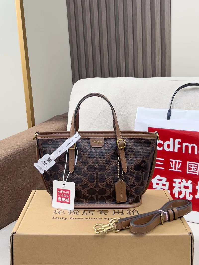 Coach Brown Signature Canvas Crossbody Tote Bag - Image 4