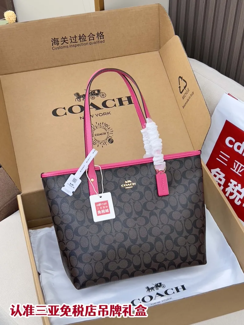 Coach Brown Pink Signature Tote Bag