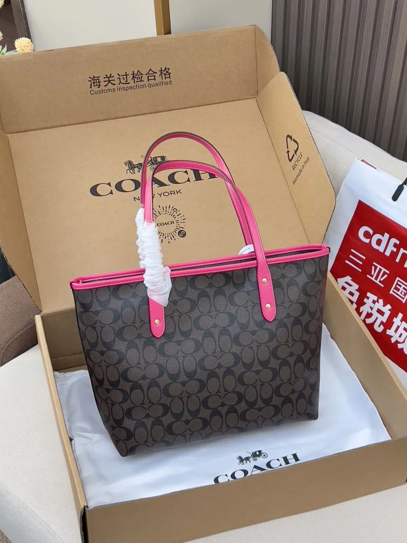 Alternative view of Coach Brown Pink Signature Tote Bag
