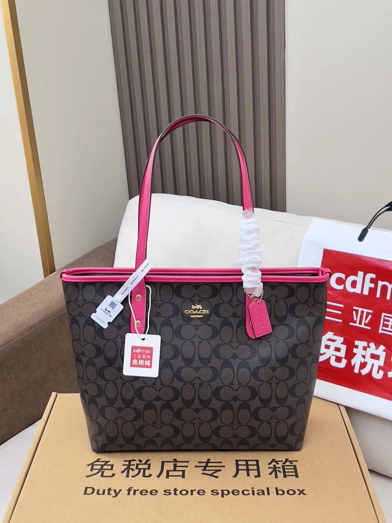 Coach Brown Pink Signature Tote Bag - Image 4