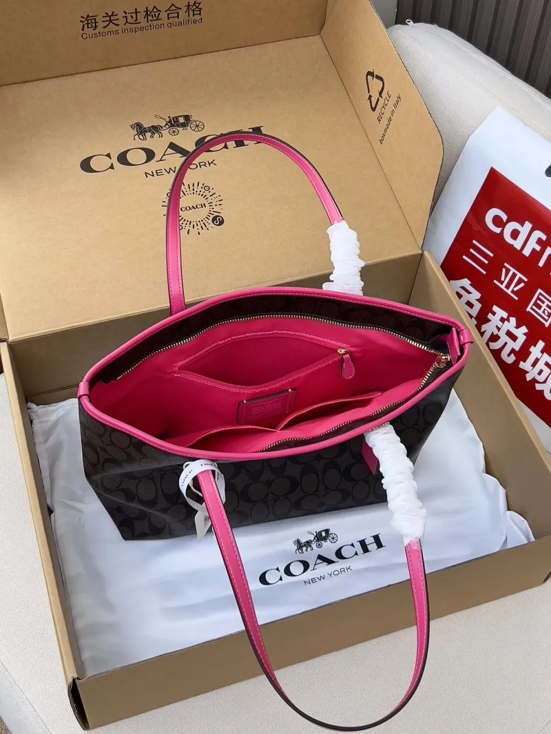 Coach Brown Pink Signature Tote Bag - Image 5