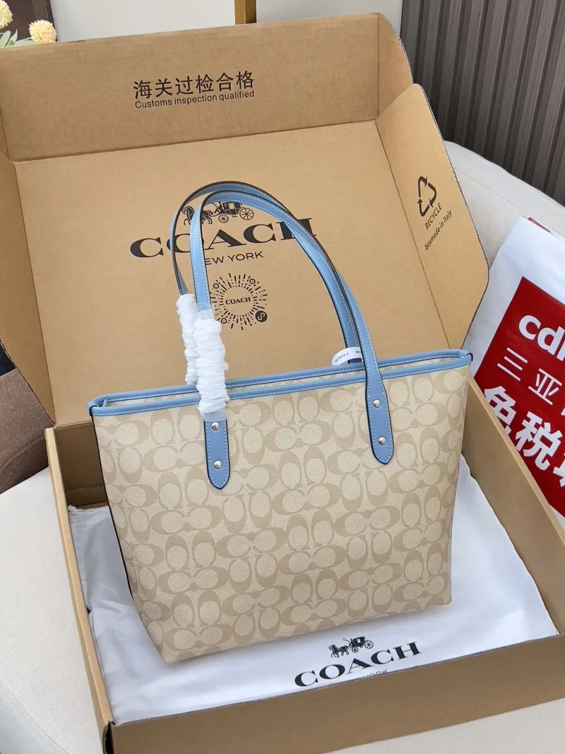 Alternative view of Coach Signature Light Beige Blue Tote Bag