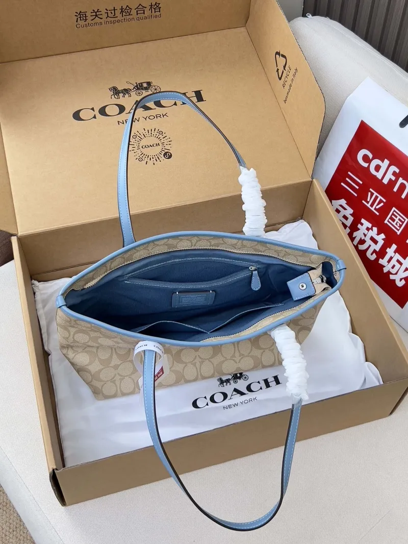 Coach Signature Light Beige Blue Tote Bag - Image 5
