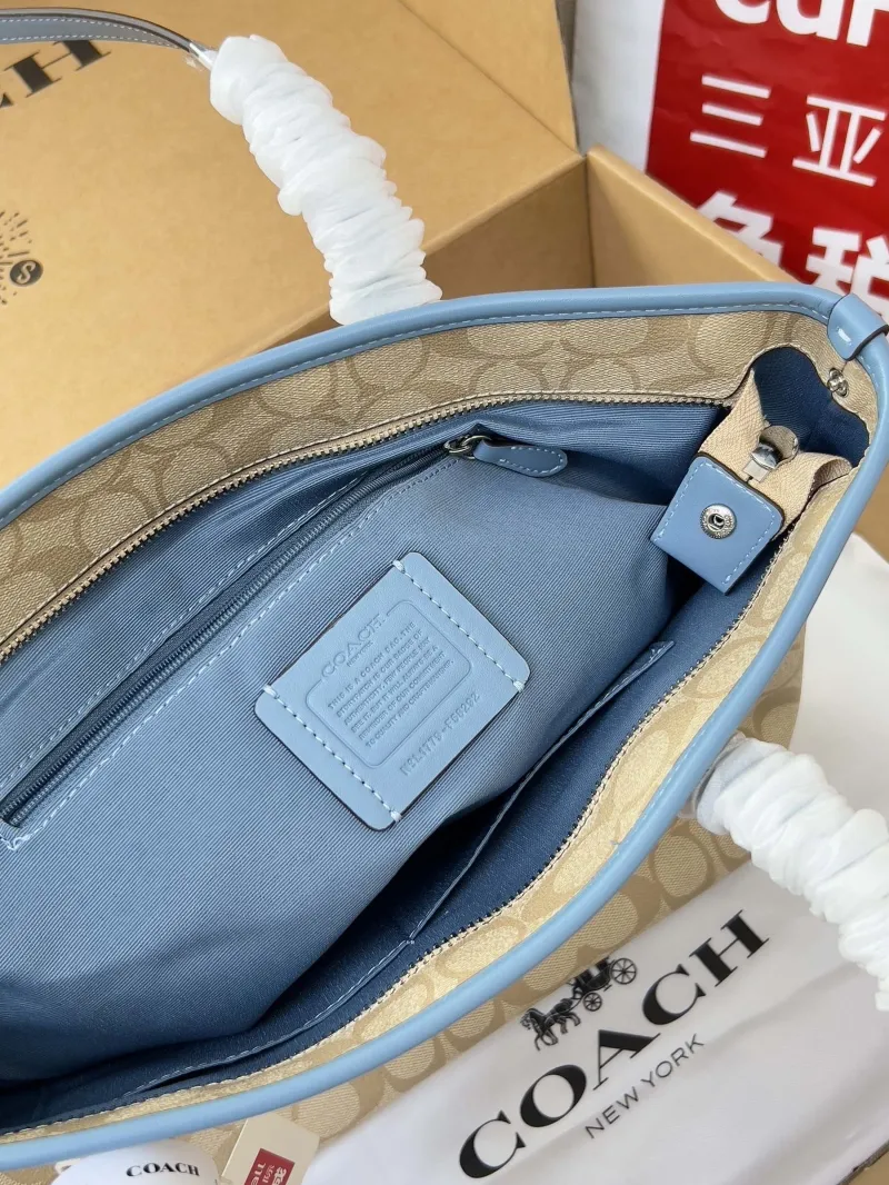 Coach Signature Light Beige Blue Tote Bag - Image 6