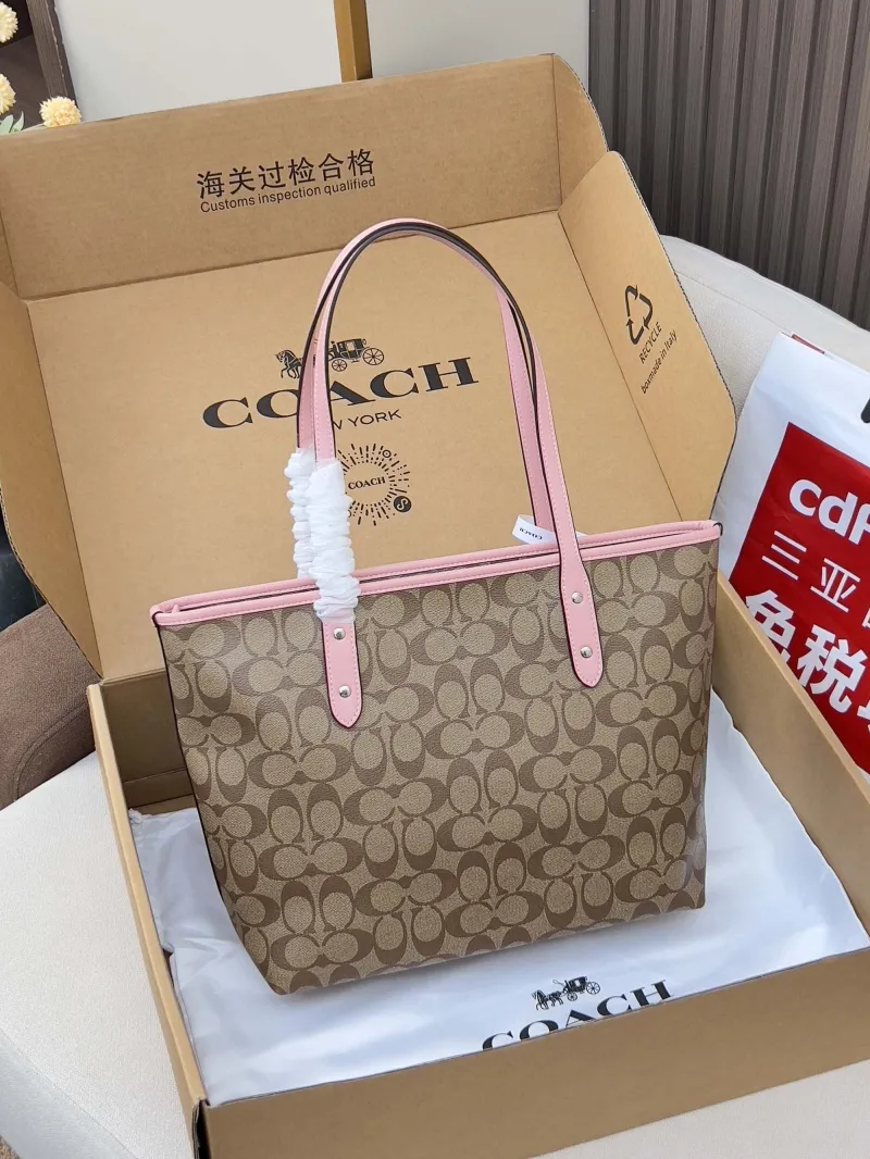 Alternative view of Coach Khaki Pink Signature Tote Bag