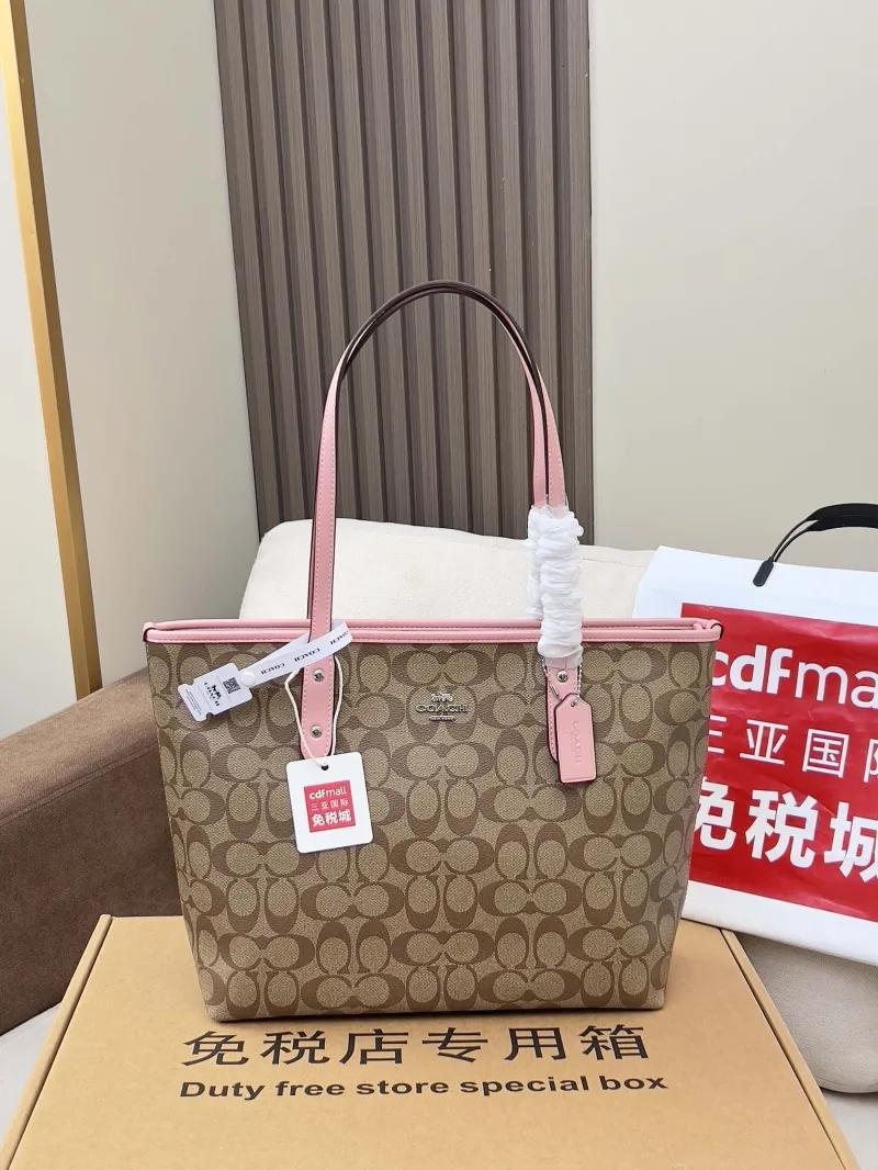 Coach Khaki Pink Signature Tote Bag - Image 4