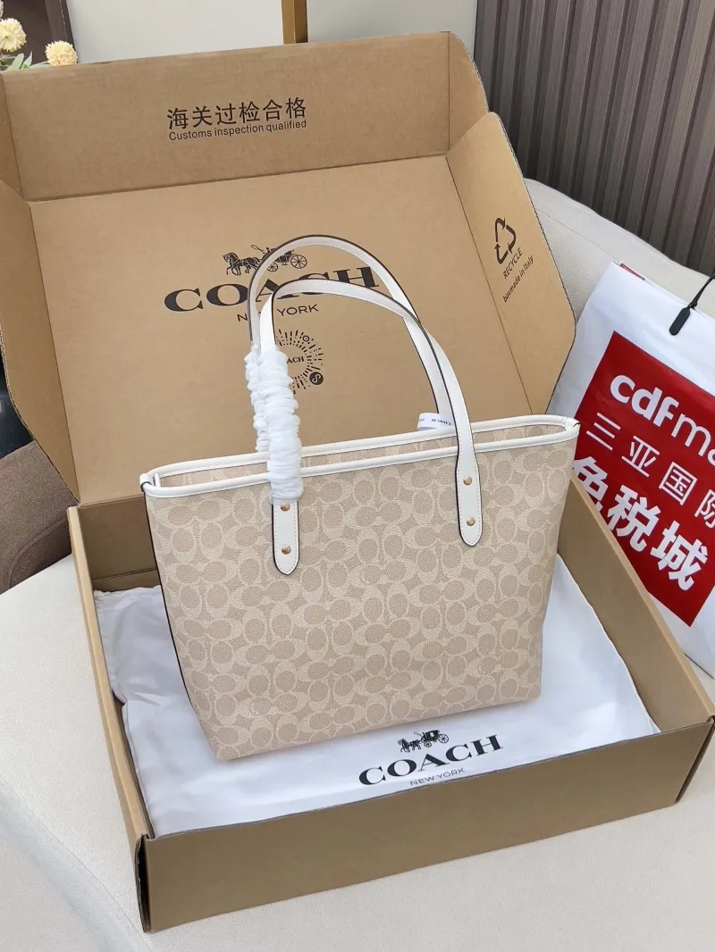 Alternative view of Coach Signature Tote Bag Light Beige White Trim