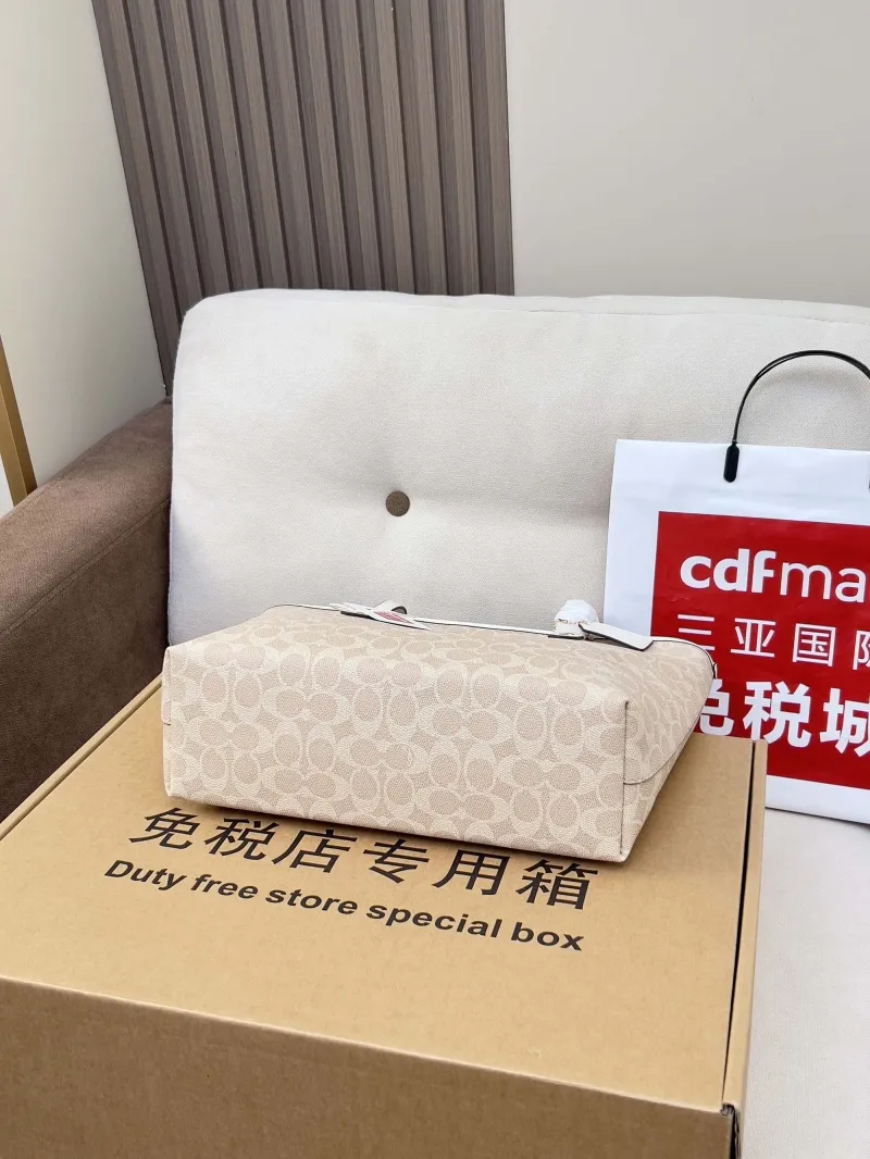Coach Signature Tote Bag Light Beige White Trim - Image 3