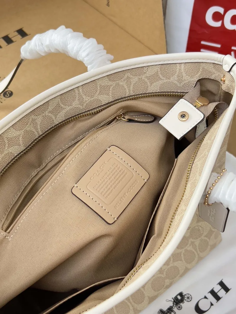 Coach Signature Tote Bag Light Beige White Trim - Image 6