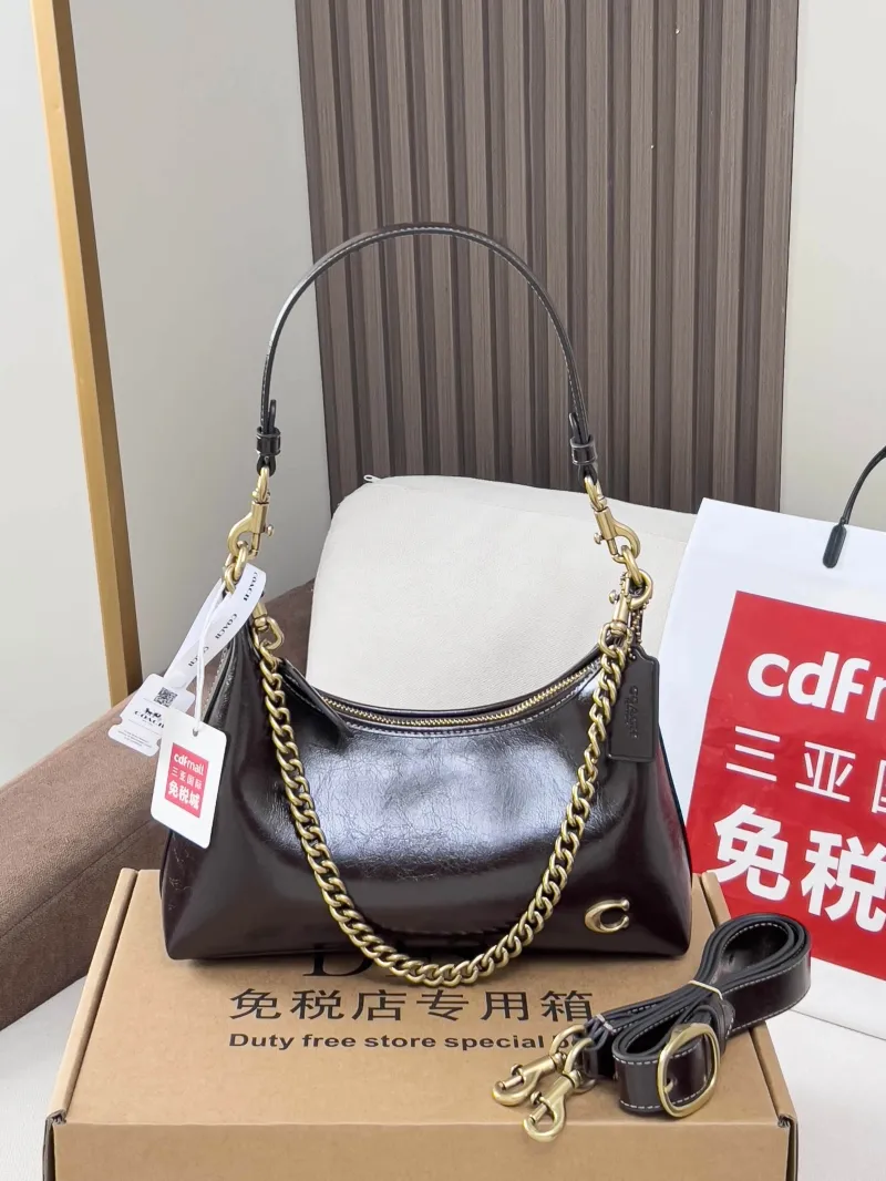 Coach Dark Brown Leather Chain Hobo Bag - Image 4