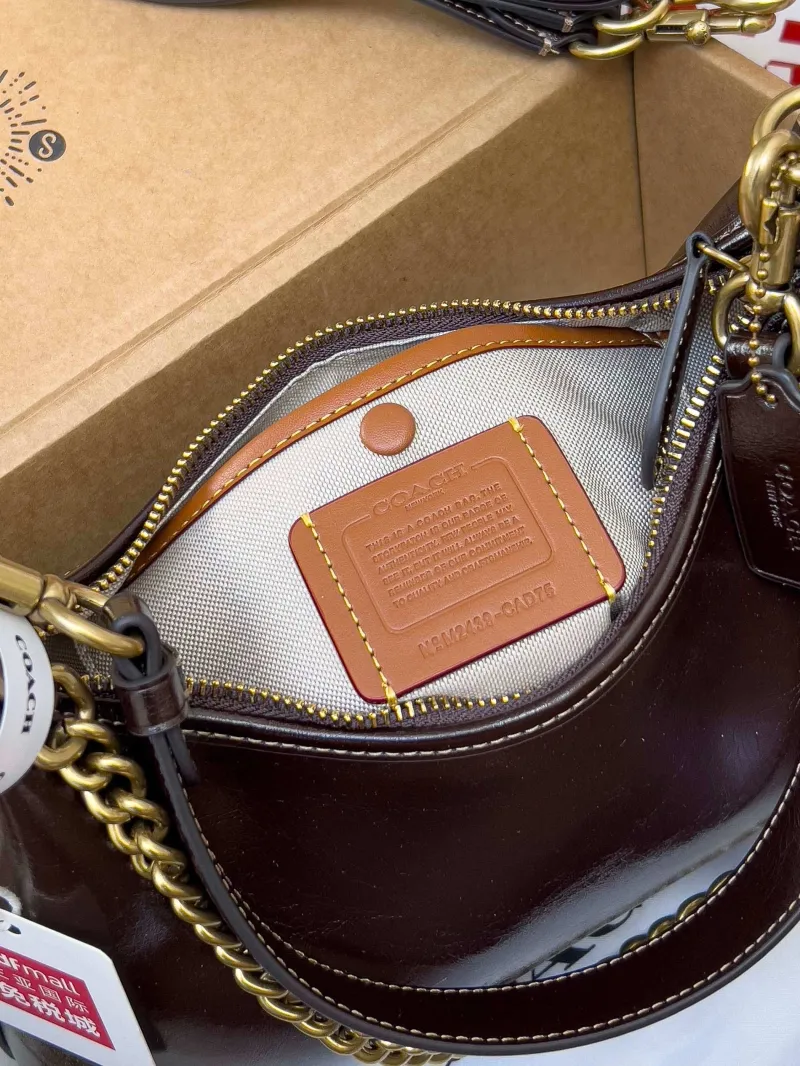 Coach Dark Brown Leather Chain Hobo Bag - Image 6