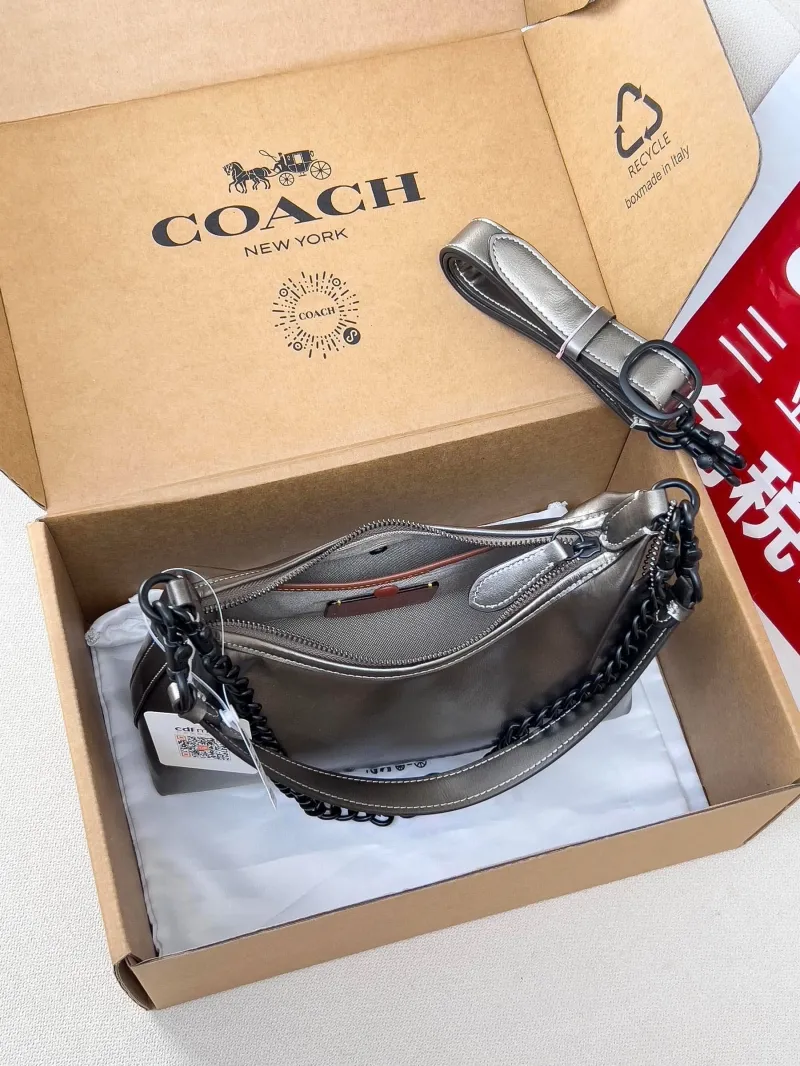 Coach Metallic Leather Hobo Shoulder Bag - Image 5