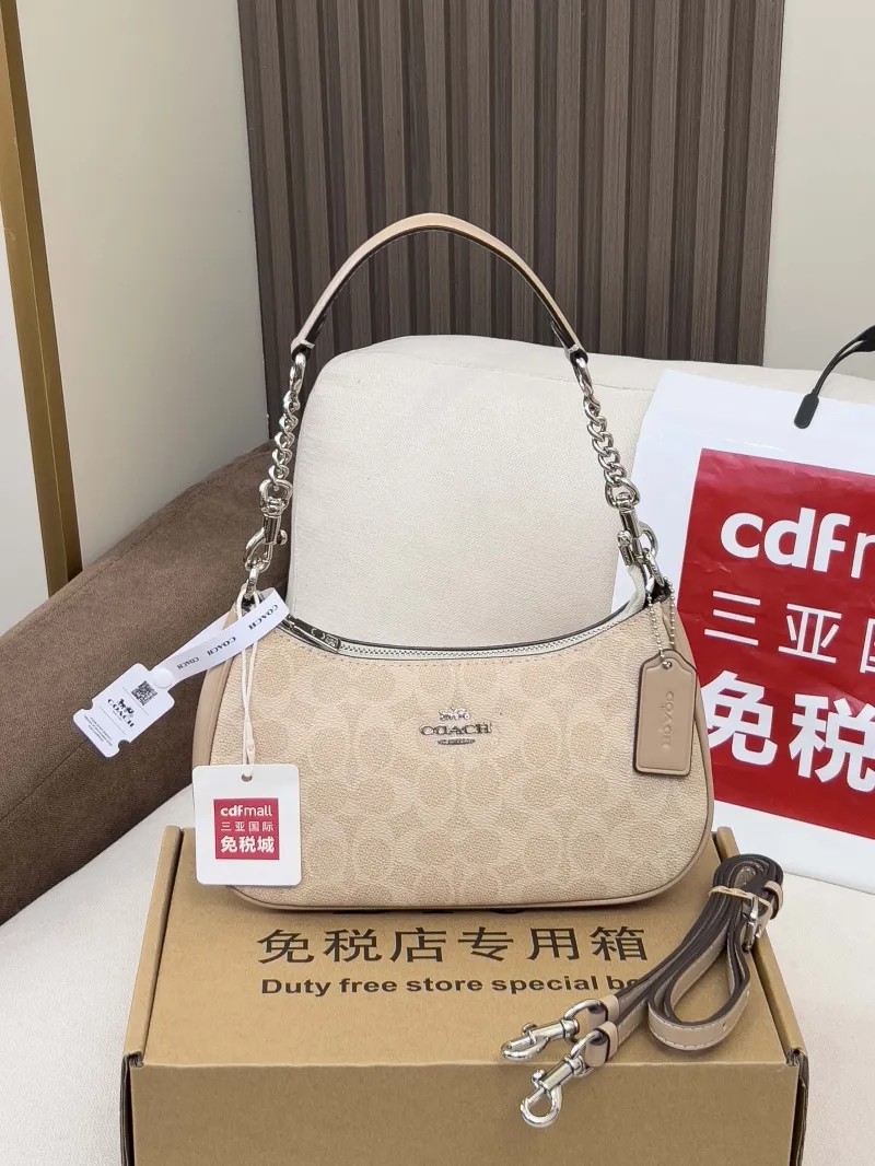 Coach Beige Signature Top Handle Shoulder Bag - Image 4