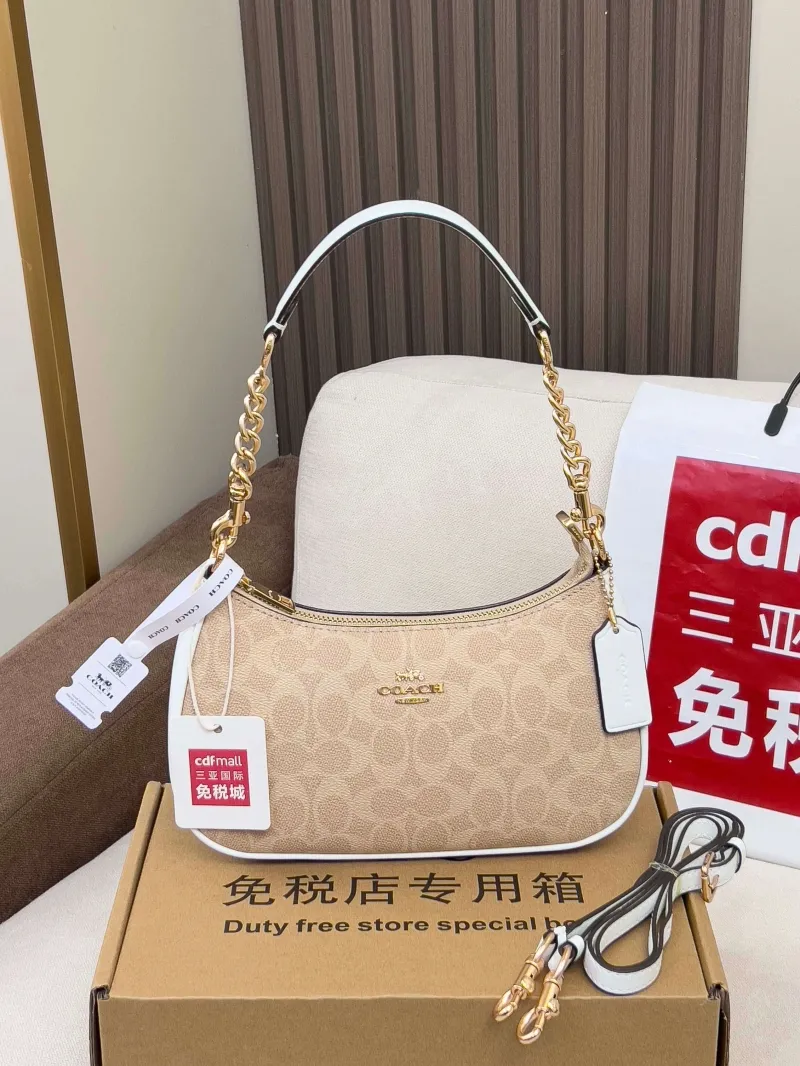 Coach Signature Beige White Top Handle Crossbody Bag - Image 4