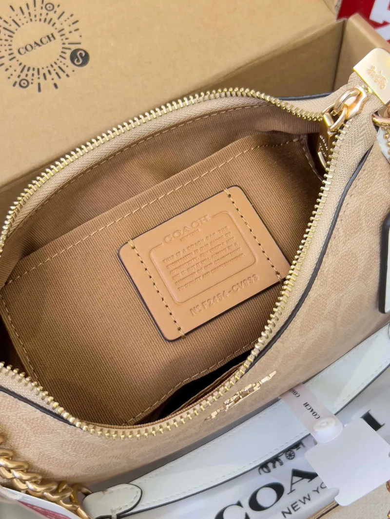 Coach Signature Beige White Top Handle Crossbody Bag - Image 6