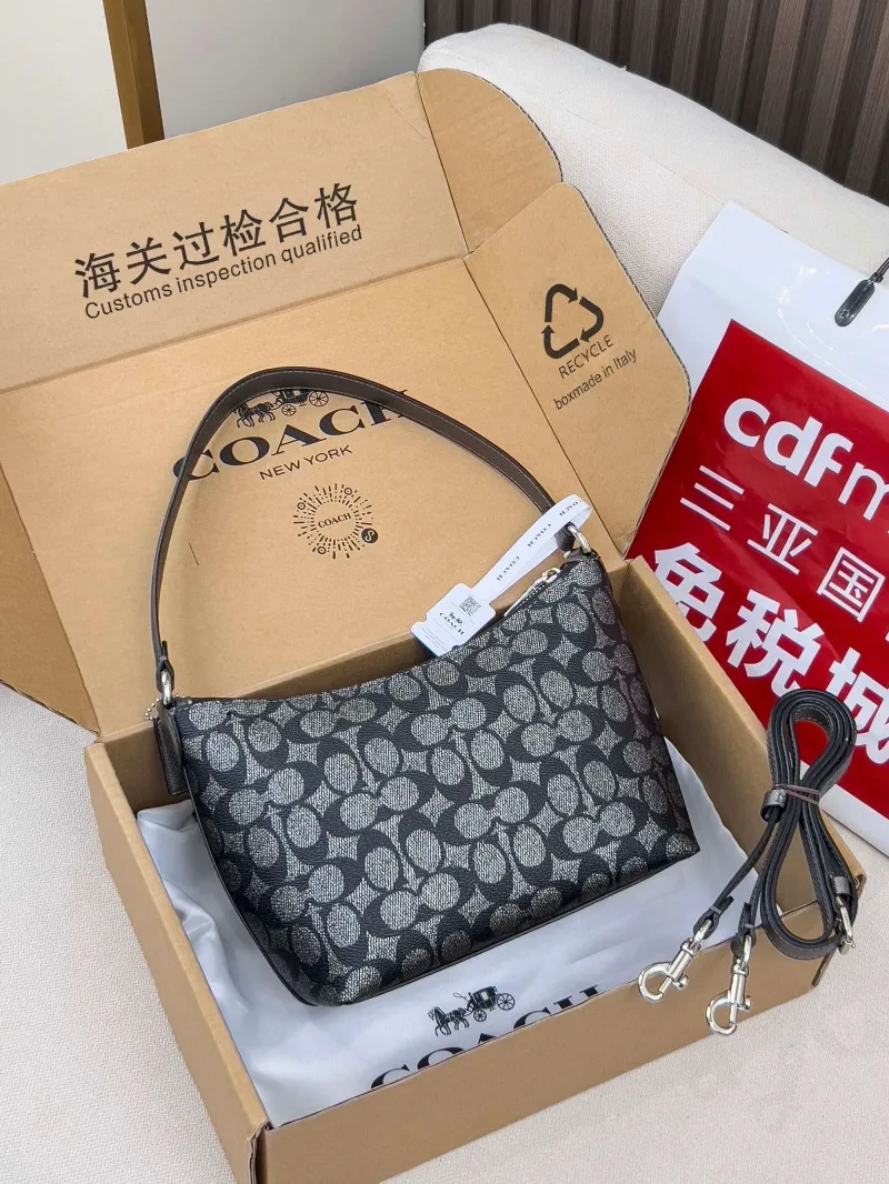 Alternative view of Coach Black Gray Signature Monogram Shoulder Crossbody Bag