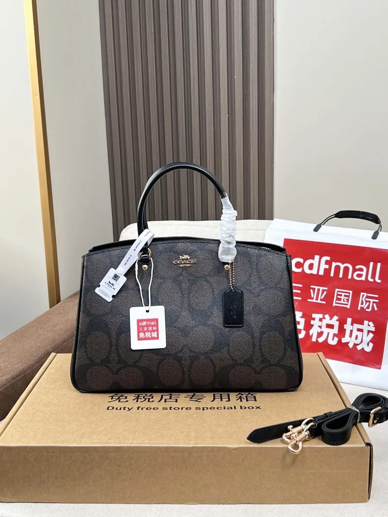 Coach Signature Brown Top Handle Satchel Bag - Image 4