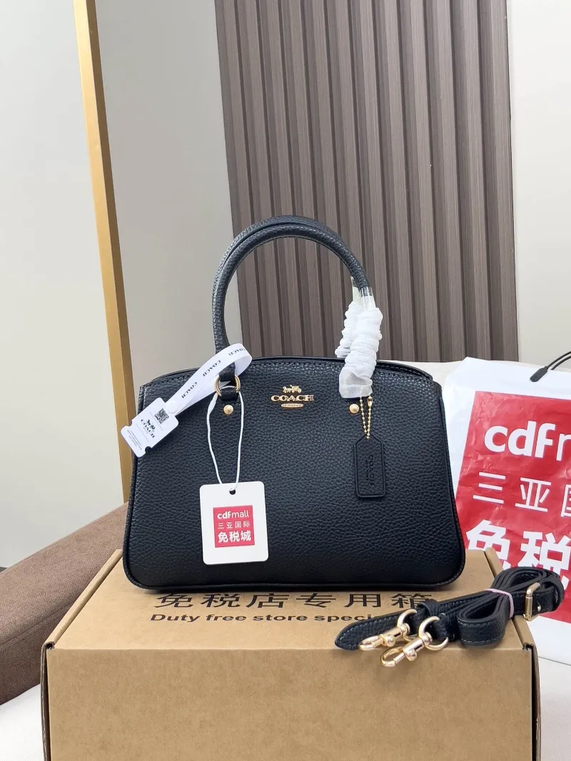 Coach Black Leather Top Handle Handbag - Image 4