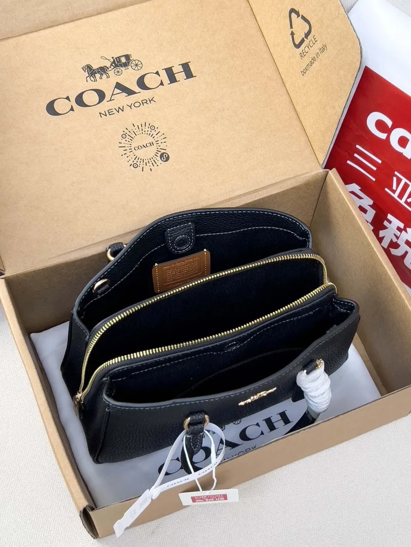Coach Black Leather Top Handle Handbag - Image 5