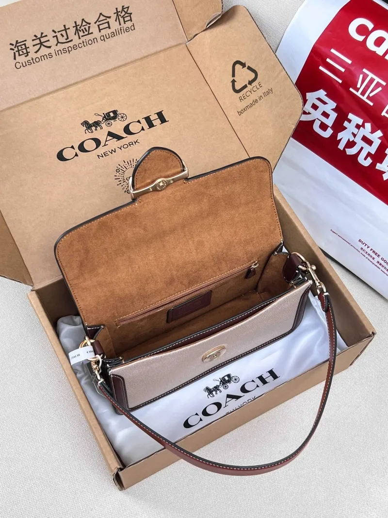 Coach Beige Brown Crossbody Top Handle Handbag - Image 5