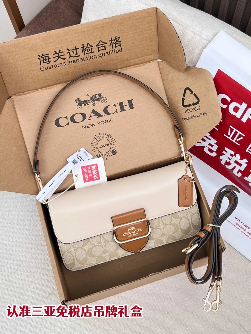 Coach Signature Monogram Beige Brown Top Handle Crossbody Bag