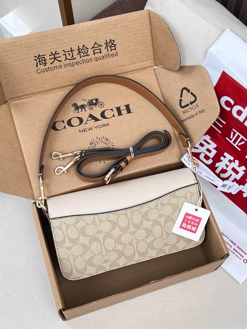 Alternative view of Coach Signature Monogram Beige Brown Top Handle Crossbody Bag