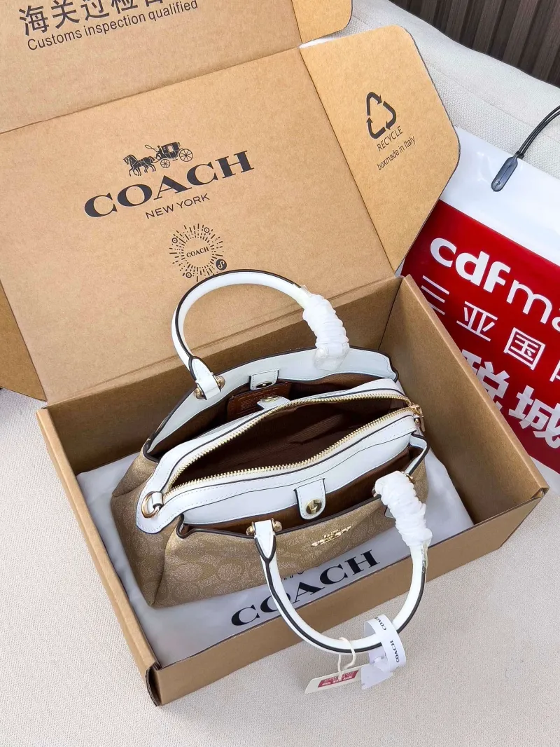Coach Light Khaki White Top Handle Handbag - Image 5