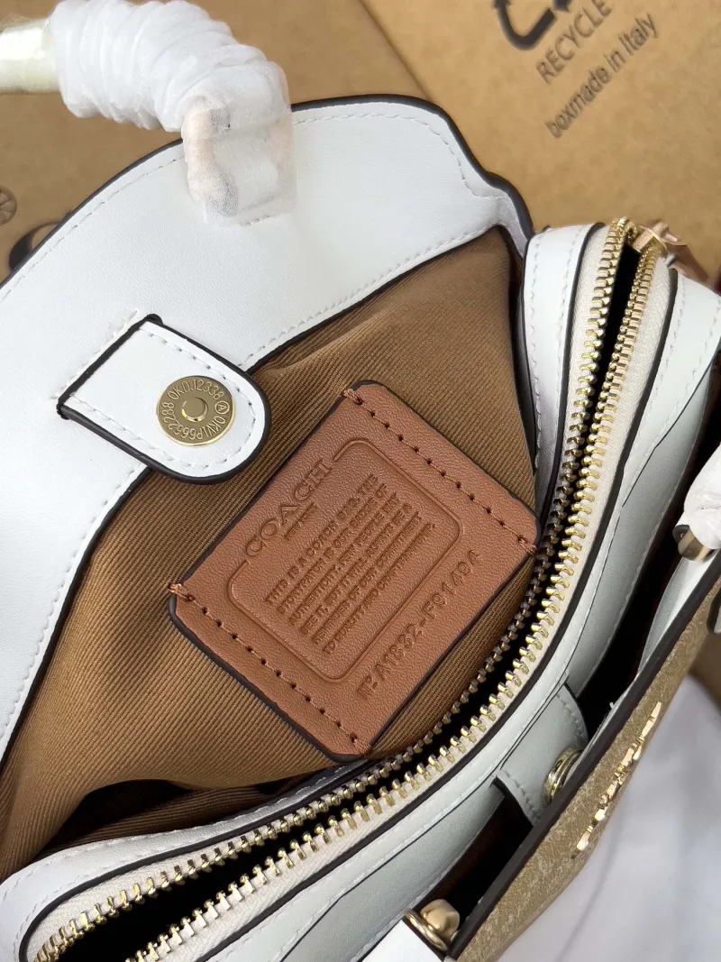 Coach Light Khaki White Top Handle Handbag - Image 6