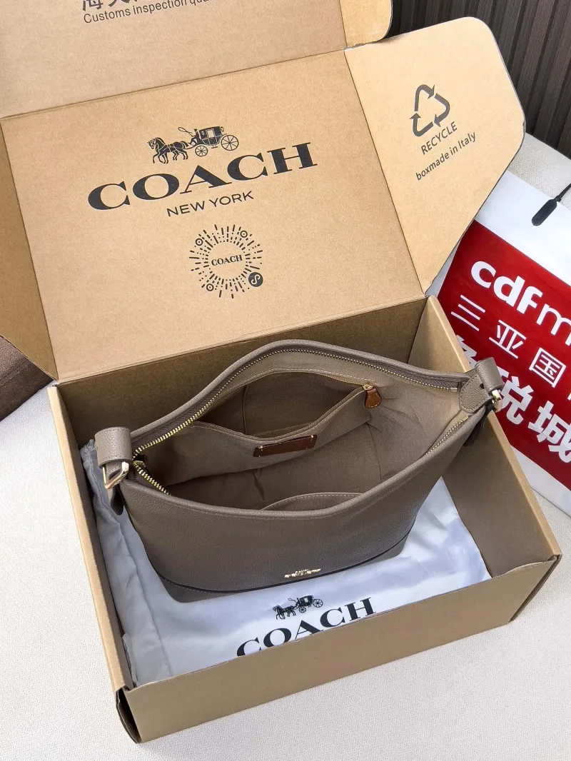 Coach Taupe Leather Shoulder Bag 106 - Image 5