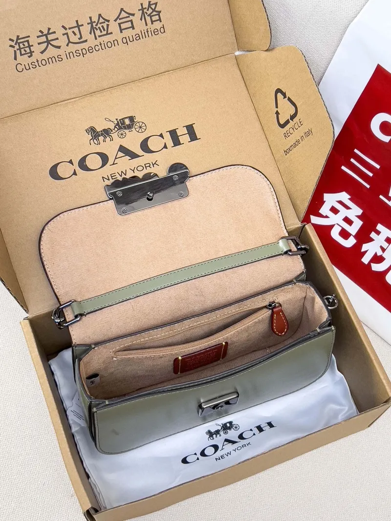 Coach Olive Green Leather Crossbody Bag - Image 5