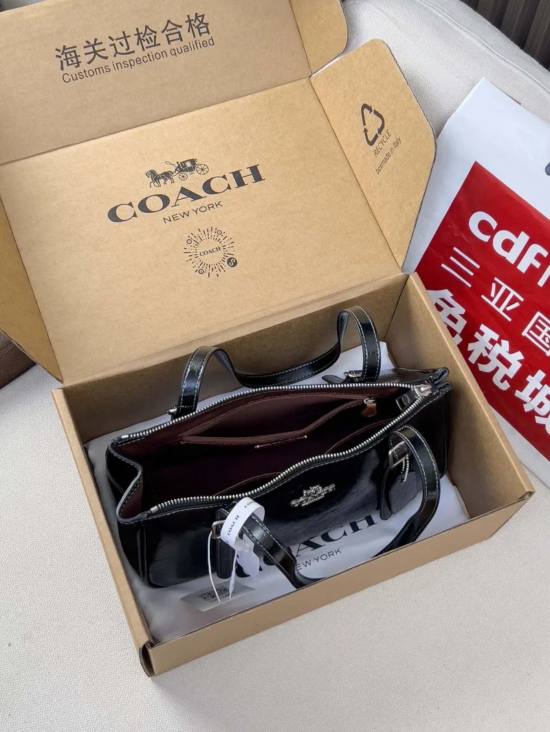 Coach Black Leather Top Handle Bag - Image 5