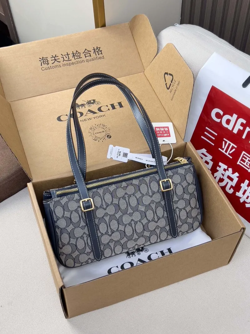 Alternative view of Coach Navy Gray Monogram Shoulder Bag 124