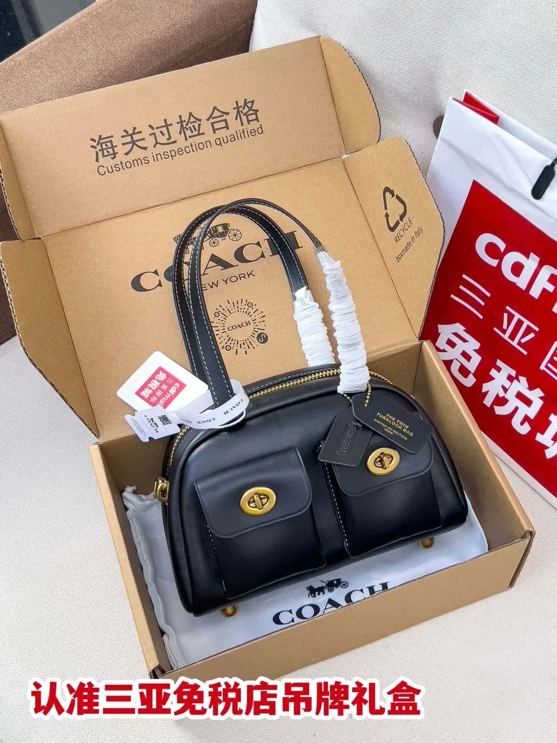 Coach Black Full Grain Leather Top Handle Bag