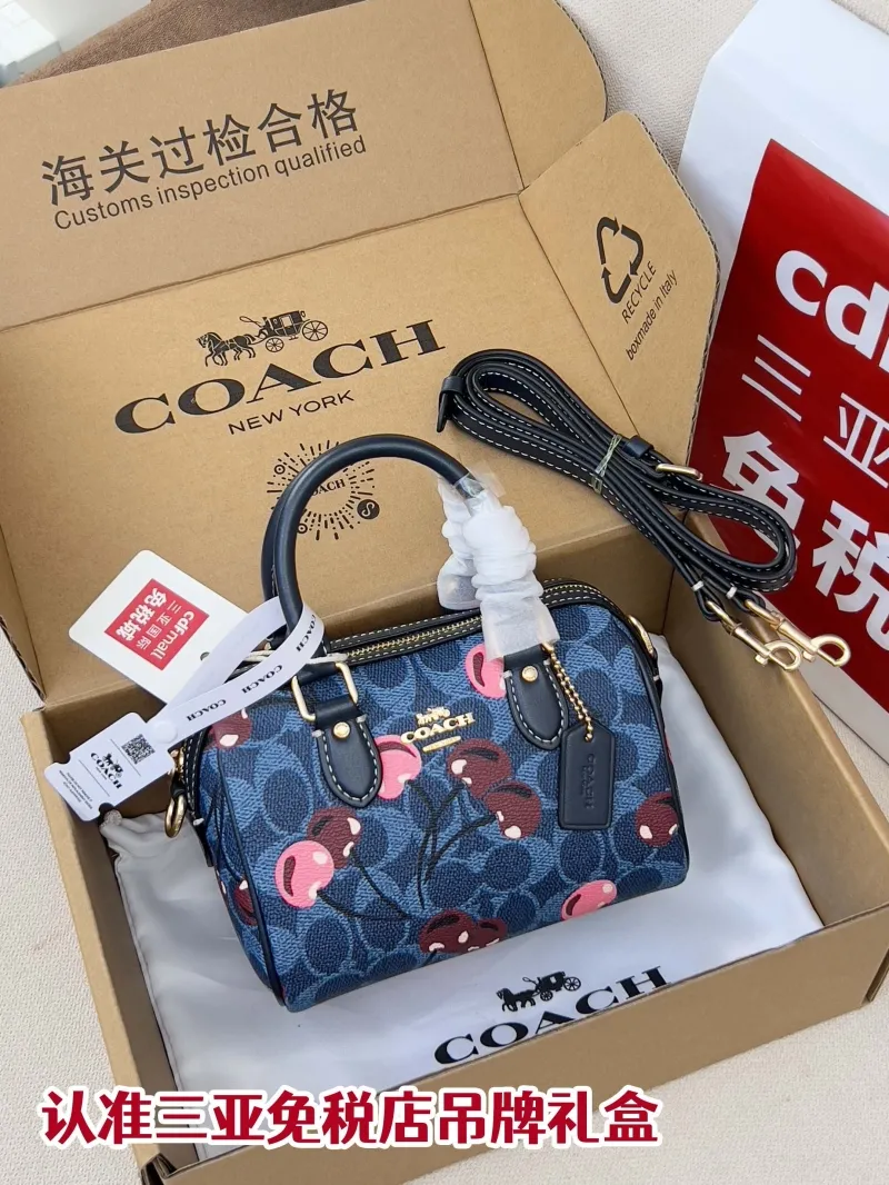 Coach Denim Blue Cherry Print Mini Crossbody Bag