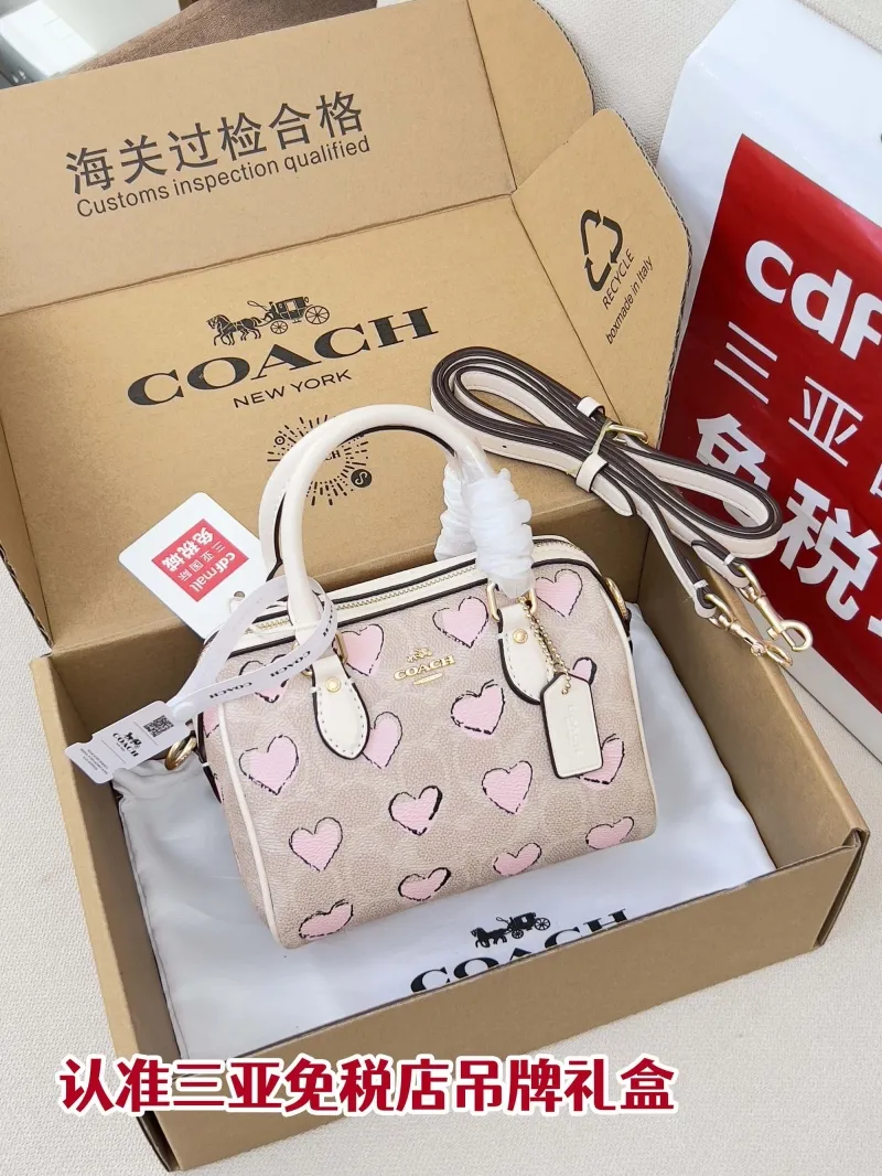Coach Pink Heart Print Mini Satchel Handbag