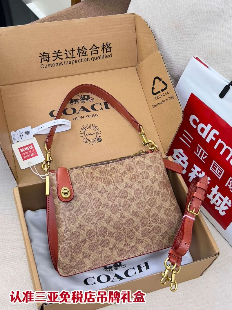 Coach 169 Signature Canvas Crossbody Bag Tan Brown
