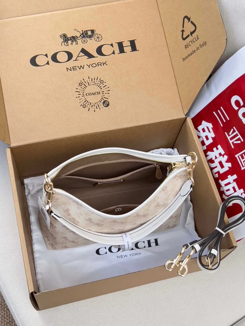 Coach Beige Horse Carriage Print Shoulder Bag 178 - Image 5