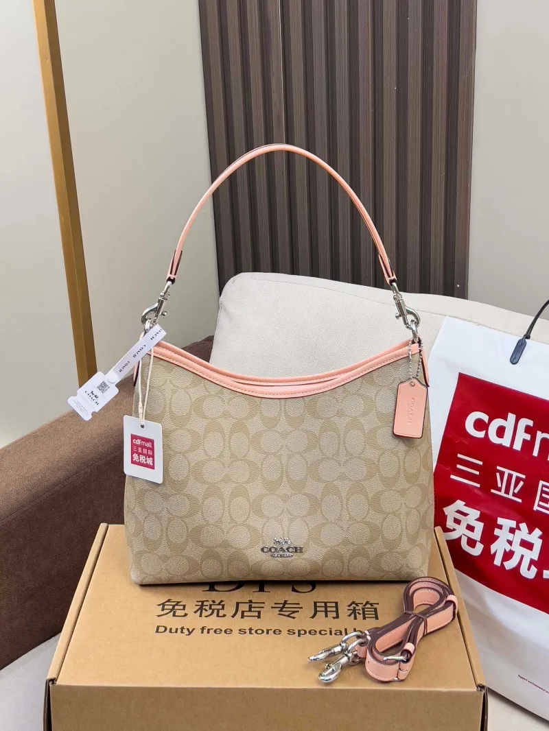 Coach Signature Khaki Pink Hobo Shoulder Bag - Image 4