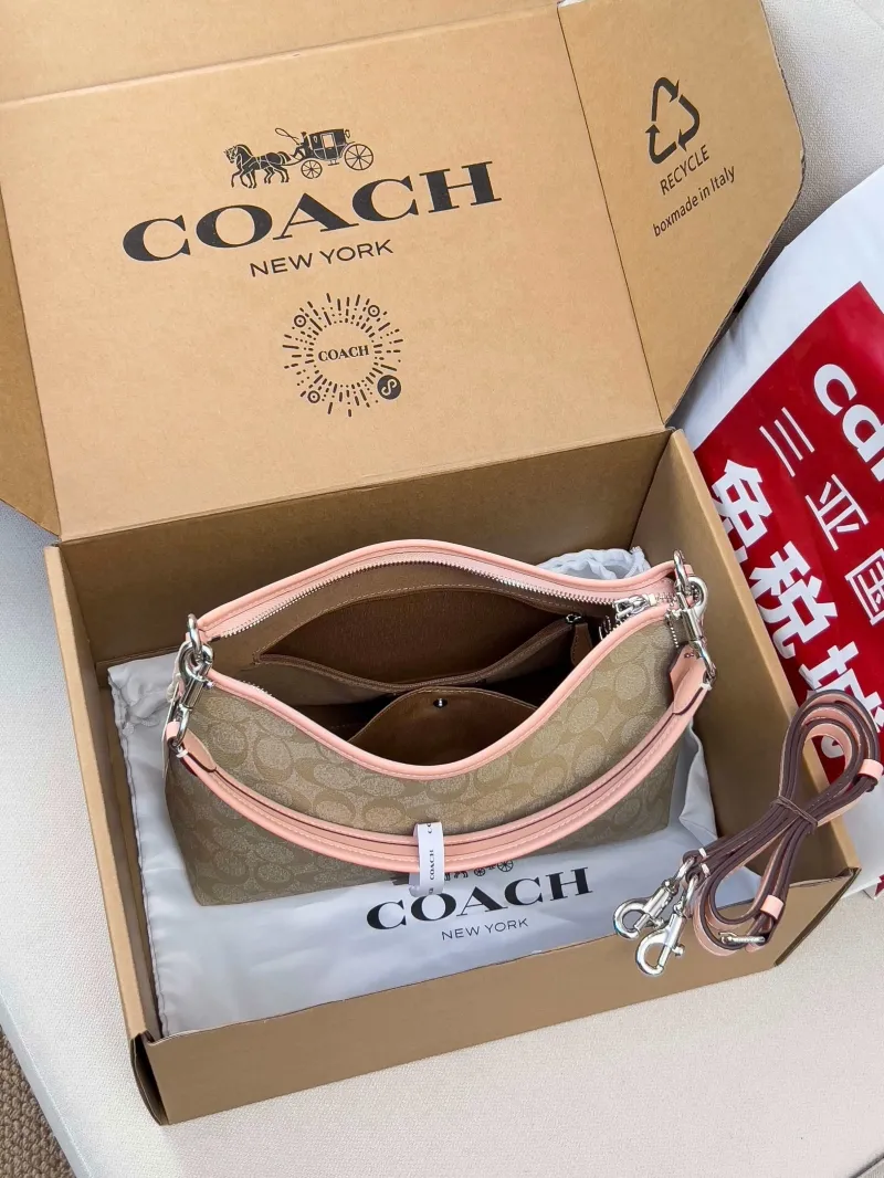 Coach Signature Khaki Pink Hobo Shoulder Bag - Image 5